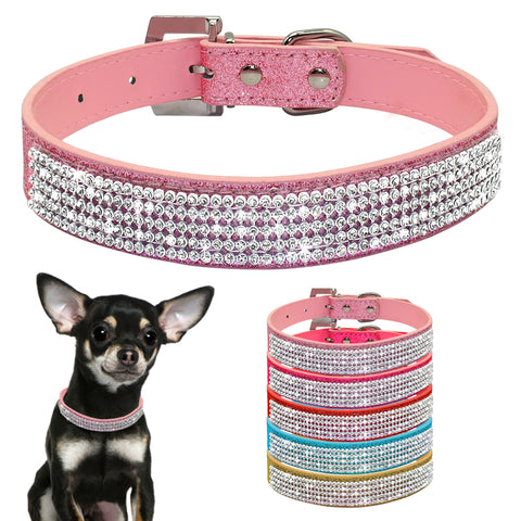 Bling Bling Rhinestone Leather Dog Collars