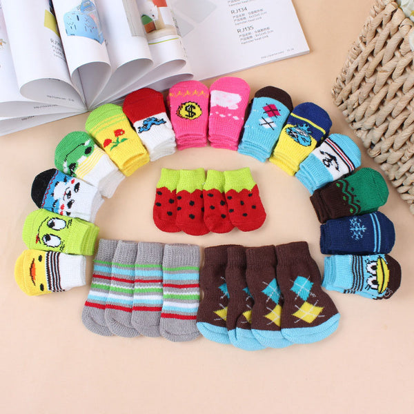 4pcs/lot Fashion Anti-Slip Dog Socks