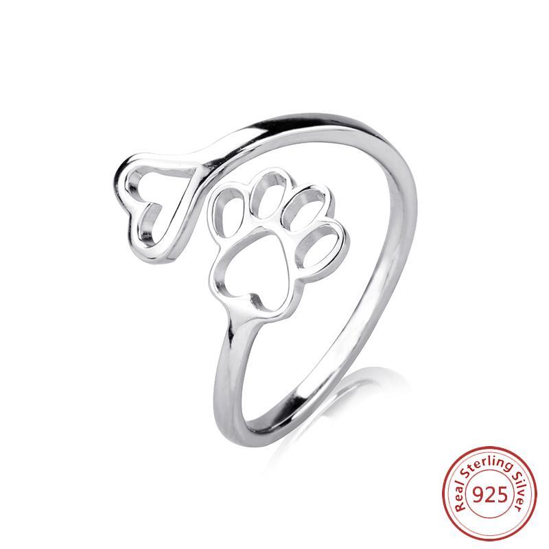 Heart Paw Adjustable Sterling Silver Ring